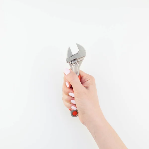 Imagem Quadrada Criativa Mão Mulher Com Manicure Pastel Polonês Segurando — Fotografia de Stock