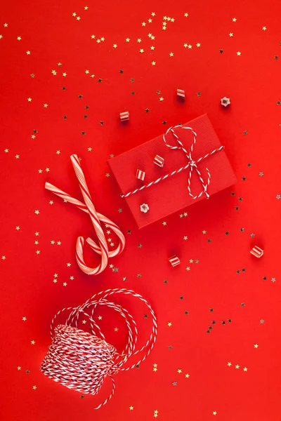 Capodanno Regali Natale Avvolto Nastro Piatto Lay Top View Natale — Foto Stock