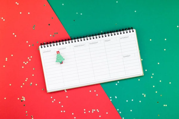 Ano Novo Criativo Calendário Natal Planejador Eventos Mockup Flat Lay — Fotografia de Stock