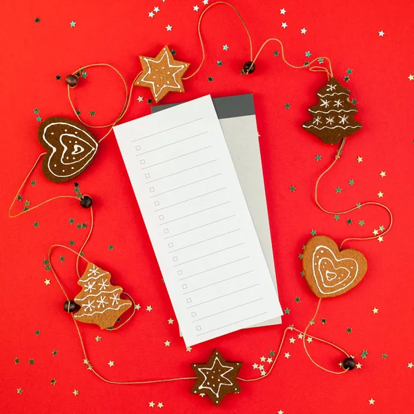 Creative New Year Christmas Checklist Event Planner Mockup Flat Lay — Stock Photo, Image