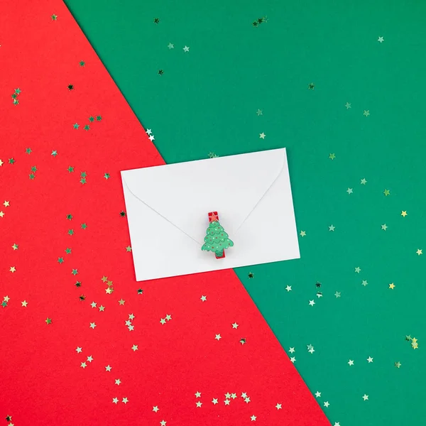 Creatief Nieuwjaar Kerst Groeten Brief Mockup Plat Leggen Bovenaanzicht Xmas — Stockfoto