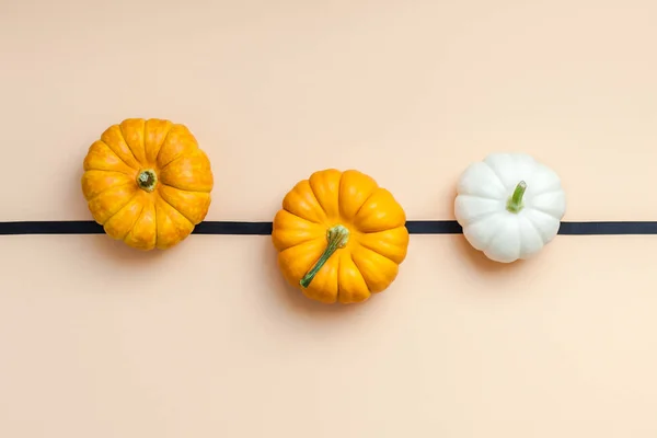 Creative Top View Flat Lay Autumn Composition Frame Concept Pumpkins — Stock Photo, Image