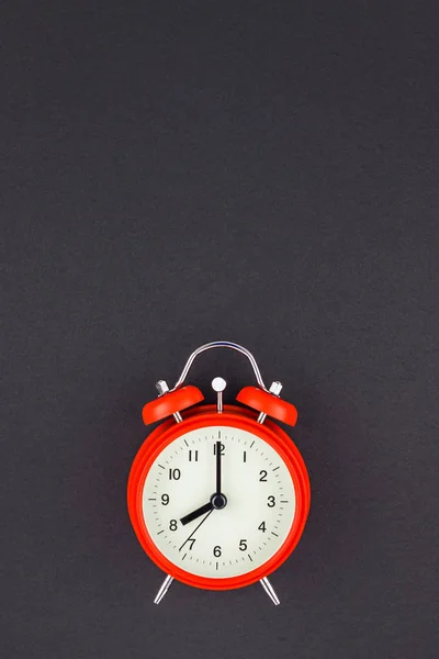 Concept Image Red Vintage Alarm Clock Eight Clock Dark Black — Stock Photo, Image