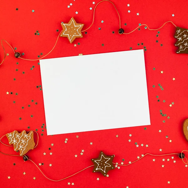 Creativo Año Nuevo Felicitaciones Navidad Carta Maqueta Plana Laico Vista — Foto de Stock