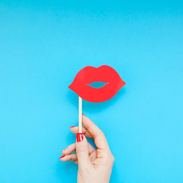 Creative Overhead Top View Retro Stylish Red Paper Photo Booth — Stock Photo, Image