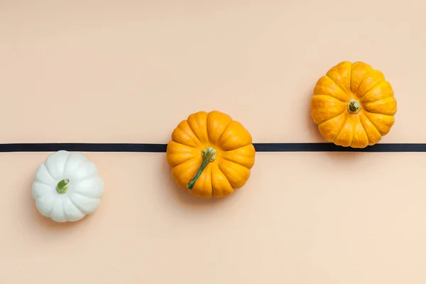 Creative Top View Flat Lay Autumn Composition Frame Concept Pumpkins — Stock Photo, Image