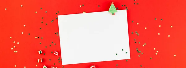 Kreativa Nyår Eller Jul Hälsningar Brev Mockup Platt Låg Ovanifrån — Stockfoto