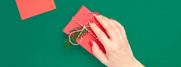 Año Nuevo Navidad Vista Superior Celebración Navidad Mujer Mano Manicura — Foto de Stock