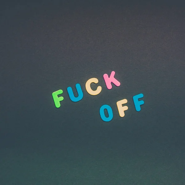 Creative Colorful Text Made Plastic Letters Fuck Writing Black Paper — Stockfoto