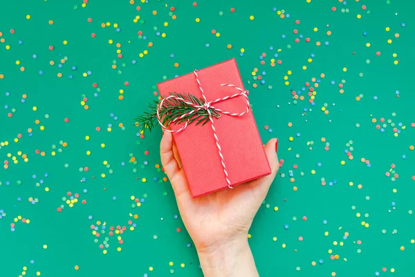 Año Nuevo Navidad Vista Superior Celebración Navidad Mujer Mano Manicura — Foto de Stock