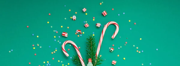 Neujahr Weihnachten Weihnachten Urlaub Party Feier Zuckerstangen Tannenbaum Zweig Kopie — Stockfoto