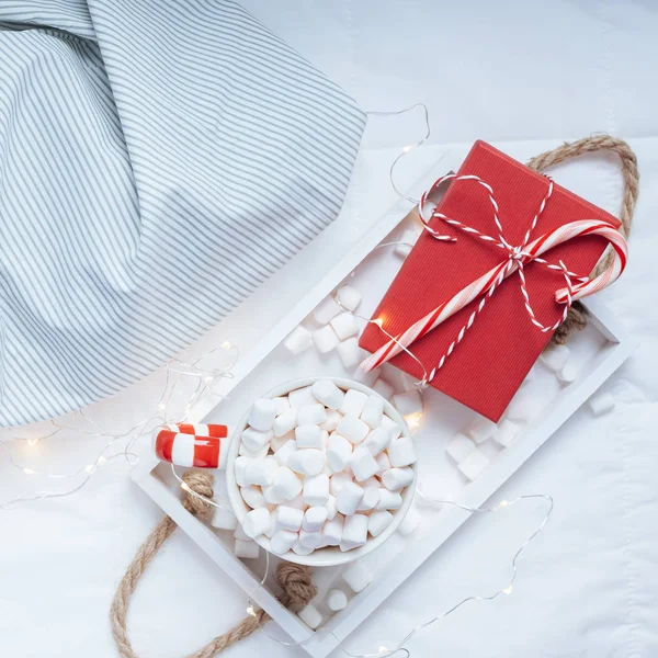 New Year Christmas Square Flat Lay Top View Hot Cacao — Stock Photo, Image