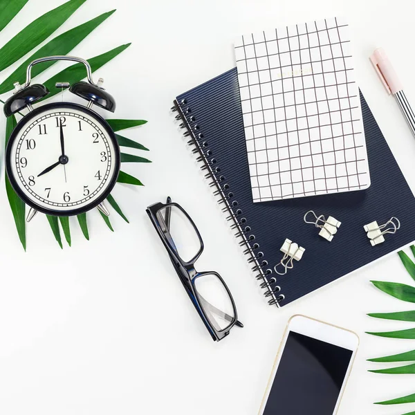 Draufsicht Flach Legen Büro Arbeitsplatz Schreibtisch Stil Design Büro Liefert — Stockfoto