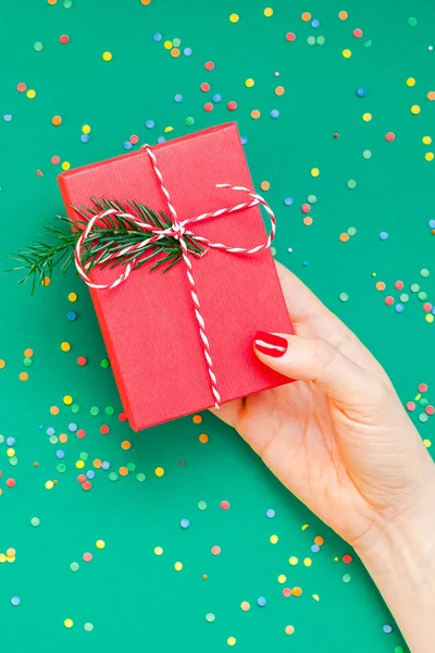 Año Nuevo Navidad Vista Superior Celebración Navidad Mujer Mano Manicura — Foto de Stock