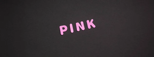 Texto Colorido Creativo Hecho Letras Plástico Escritura Rosa Sobre Fondo —  Fotos de Stock
