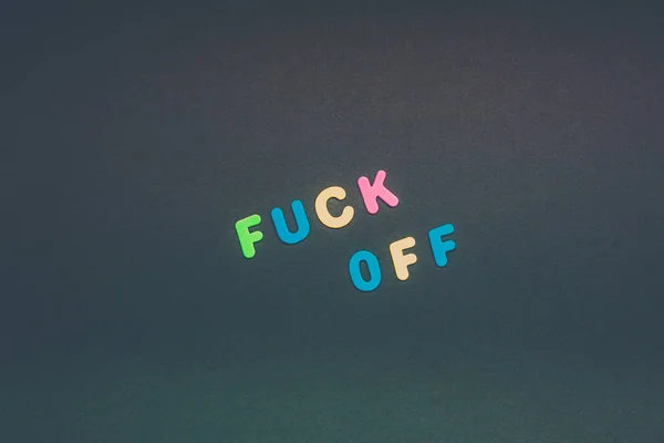 Creative Colorful Text Made Plastic Letters Fuck Writing Black Paper — Zdjęcie stockowe