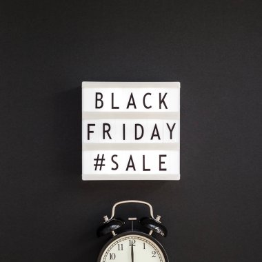 Yaratıcı üst görüntülemek düz yatıyordu promosyon kompozisyon Black friday satış metin lightbox çalar saat siyah arka plan kopya alanı Meydanı şablon siyah Cuma satış mockup düşmek Şükran reklam