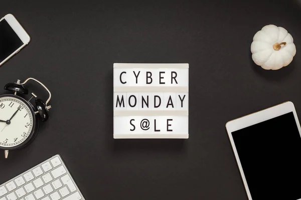 Kreativ Nach Oben Ansicht Flach Legen Förderung Zusammensetzung Cyber Monday — Stockfoto