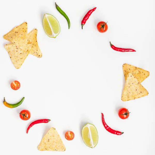 Creative Top View Lay Plano Alimentos Frescos Mexicanos Ingredientes Con — Foto de Stock