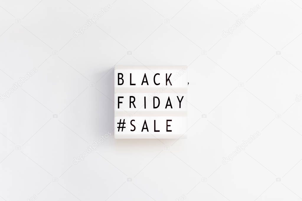 Creative Top view flat lay promotion composition Black friday sale text on lightbox white background copy space Template Black friday sale mockup fall thanksgiving promotion advertising