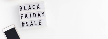 Yaratıcı üst görüntülemek düz yatıyordu promosyon kompozisyon Black friday satış metin lightbox beyaz arka plan kopya alanı şablonu siyah Cuma satış mockup düşmek Şükran promosyon reklam uzun geniş afiş