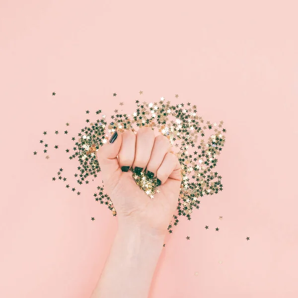 Ano Novo Natal Visão Superior Das Mãos Mulher Manicure Preto — Fotografia de Stock