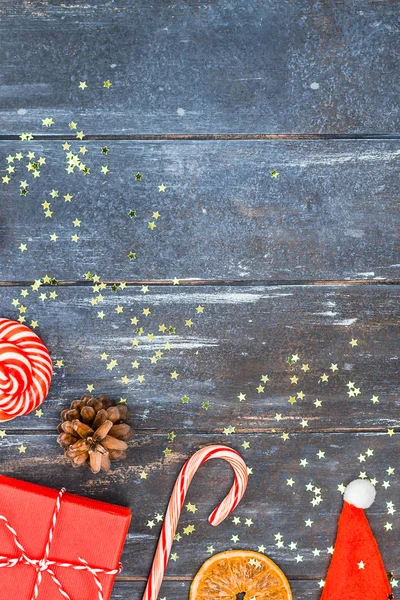 Neujahr Oder Weihnachtsdekoration Flach Liegend Von Oben Gesehen Weihnachtsfeier Handgemachte — Stockfoto