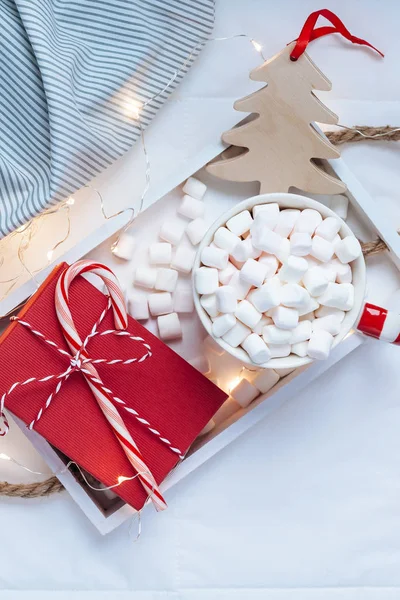 Silvester Oder Weihnachten Flach Liegend Draufsicht Mit Heißem Kakao Kaffee — Stockfoto