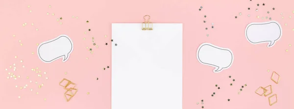 Creative Flat Lay Top View Mock Blank Paper Sheet Postcard — Stock Photo, Image