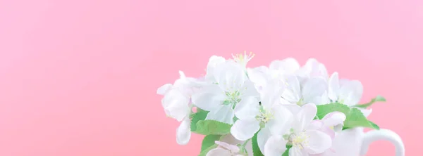 Kreatives Konzept Der Kaffeetasse Und Weißen Apfelbaum Blühenden Blumen Auf — Stockfoto