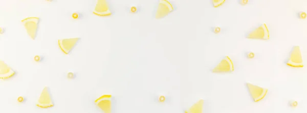 Длинный Широкий Баннер Вид Сверху Цитрусовые Лимонные Ломтики Картины Рамки — стоковое фото