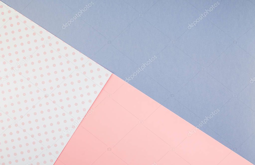 Creative top view mock up blank paper sheet pink postcard background copy space. Minimal geometry concept template