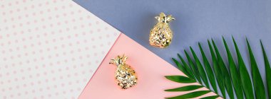 Yaratıcı düz renk Kağıt arka plan kopya alanı ile tropikal palmiye yaprak yeşil üstten görünüm yatıyordu. En az tropikal palmiye yaprağı bitkiler yaz kavramı şablon metin veya tasarım için