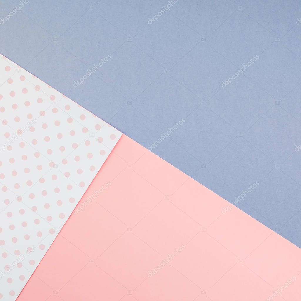 Creative top view mock up blank paper sheet pink postcard background copy space. Minimal geometry concept template