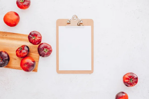 Creative Flat Lay Top View Mockup Exotic Spanish Made Tomatoes —  Fotos de Stock