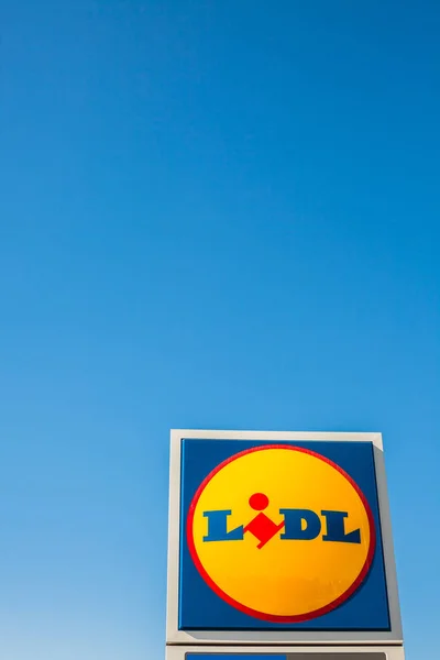 Sagunto Espanha Fevereiro 2019 Logotipo Marca Lidl Supermarket Chain Seu — Fotografia de Stock