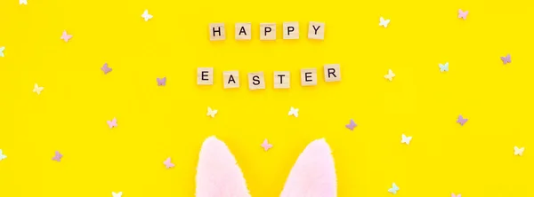 Creative Top View Flat Lay Holiday Composition Easter Bunny Ears — Foto Stock