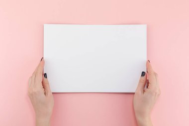 Boş A4 kağıt levha mockup kadın elle