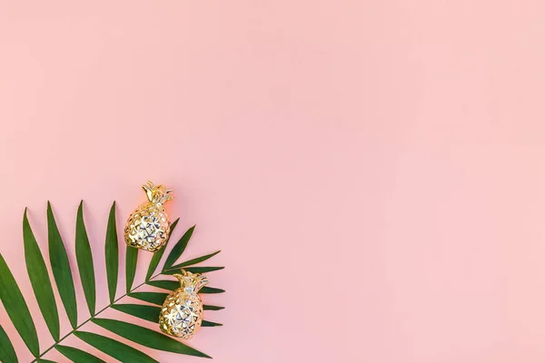 Fundo rosa criativo com folhas de palma tropicais — Fotografia de Stock