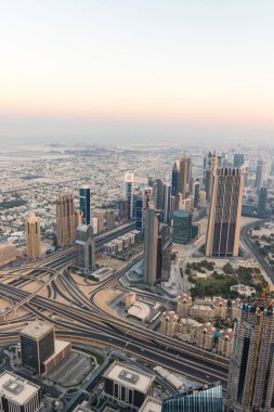Dubai şehir sabah sahne. Üstten Görünüm