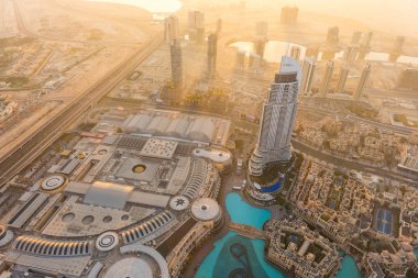 Dubai şehir sabah sahne. Üstten Görünüm