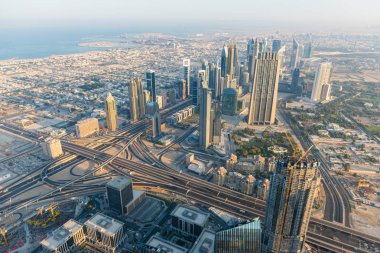 Dubai şehir sabah sahne. Üstten Görünüm
