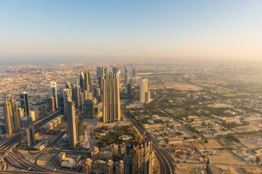 Dubai şehir sabah sahne. Üstten Görünüm