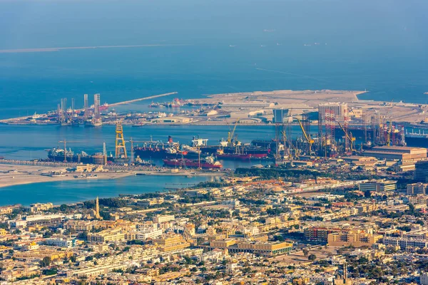 Dubai escena de la mañana del puerto. Vista superior — Foto de Stock