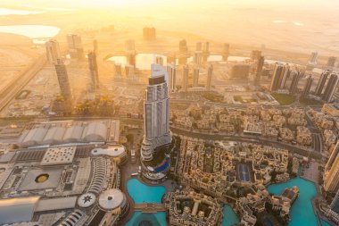 Dubai şehir sabah sahne. Üstten Görünüm