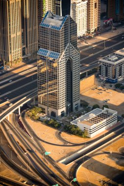 Dubai şehir sabah sahne. Üstten Görünüm