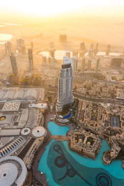 Dubai şehir sabah sahne. Üstten Görünüm