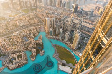 Dubai şehir sabah sahne. Üstten Görünüm