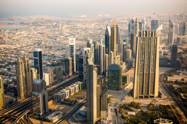 Dubai şehir sabah sahne. Üstten Görünüm