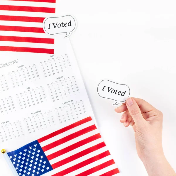 American flags on white background top view — Stock Photo, Image